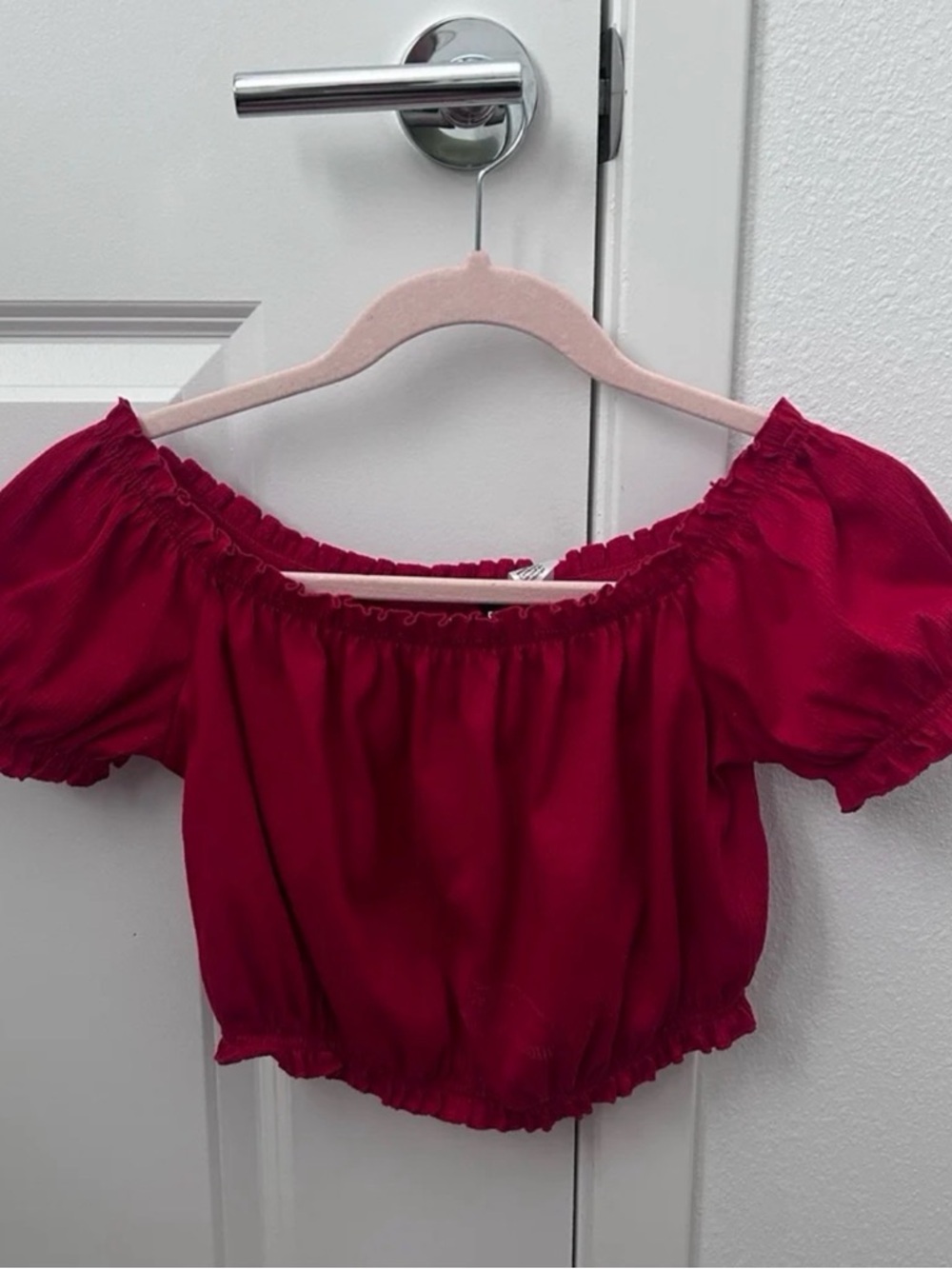 H&M Off-Shoulder Raspberry Red Crop Top